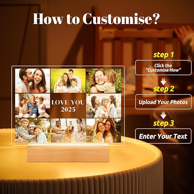 Custom Picture Frames with Photos, Personalized Photo Frame with Night Light - Image 3