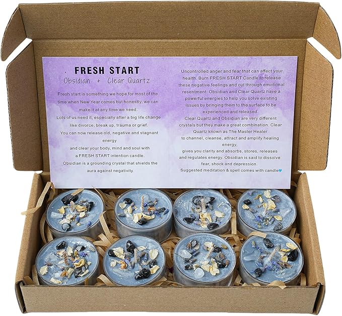 Tealight Soy Candles with Crystals And Herbs, Handmade Energy Candles, Healing by Unknown