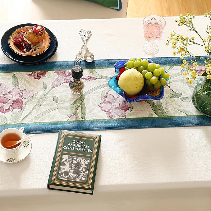 patdrea Designer Elegant Bright Linen Table Runner 102 Inch Long, Mauve Iris - Image 5