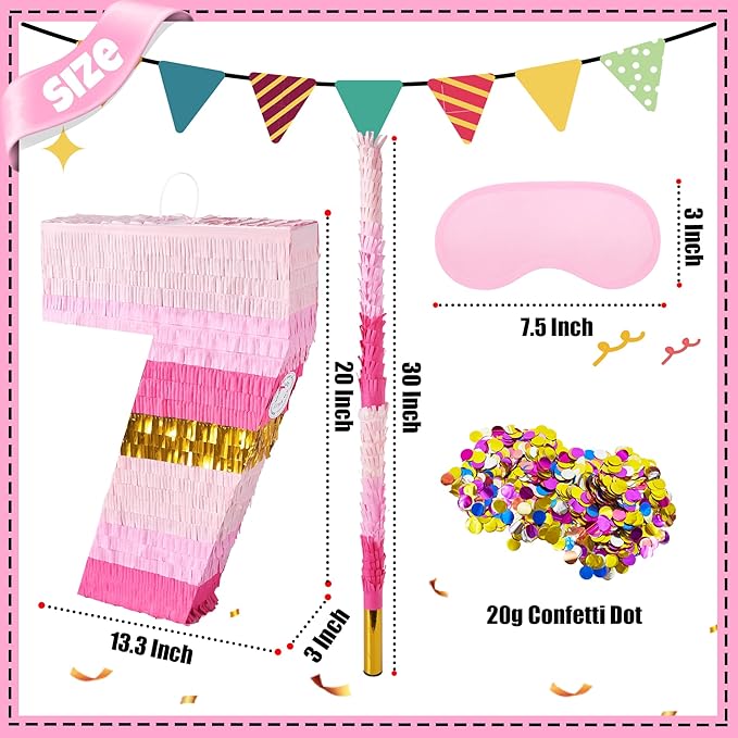PCFING 20 Inch Number 7 Piñata Pink Gold - Image 2