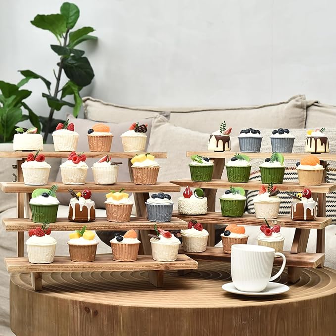 Swallowliving 2pcs Wooden Rustic Cupcake Stand - Image 3