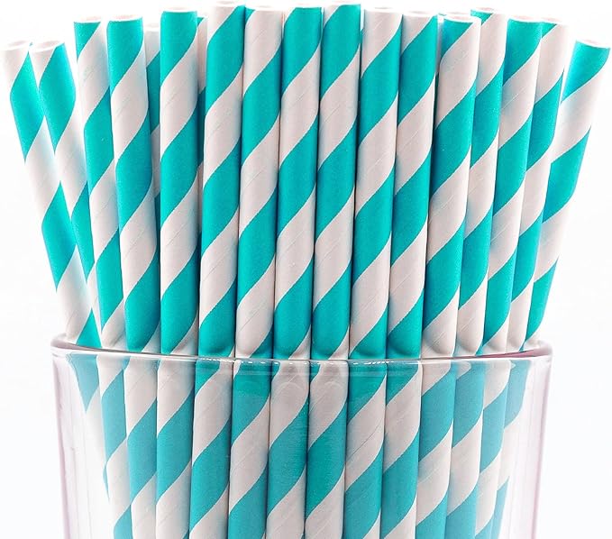 Pack of 900 Turquoise Swirls Biodegradable 4-Ply Paper Drinking Straws by Stephanie+Imports
