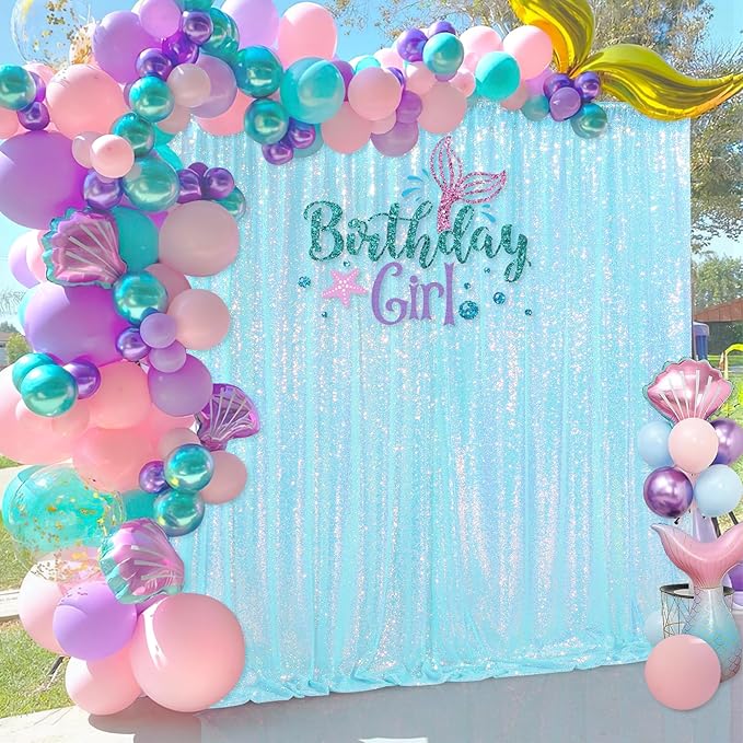 Blue Iridescent Sequin Backdrop 8ft x 8ft Glitter Photo Booth Black Backdrop - Image 5