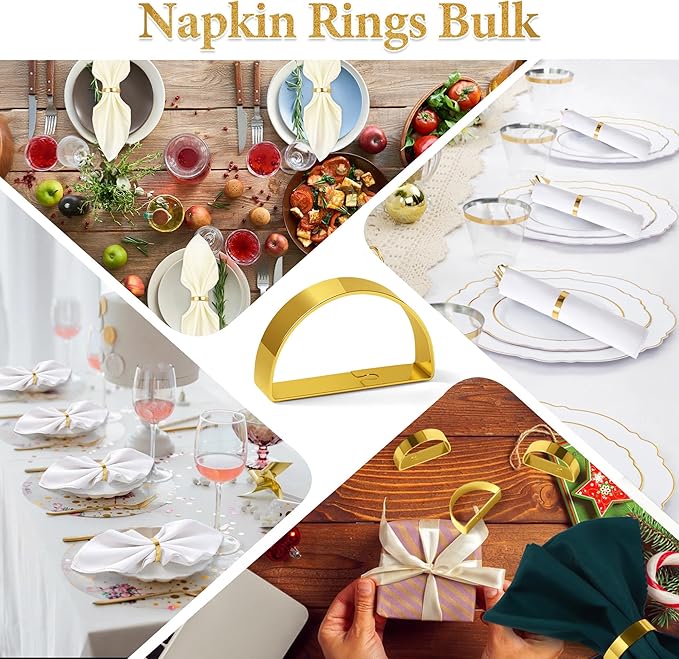 Gold Napkin Rings Set of 8, Iron Material Bright Gold Napkin Holder, Fall - Image 6