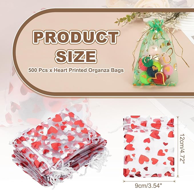 PATIKIL 50 Pcs 4x5 Inch Heart Printed Organza Bags - Image 2