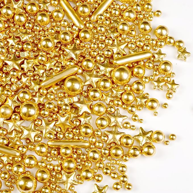 Gold Pearl Star Rods Sprinkles, Edible Gold Pearls Sprinkles by Joyvitas