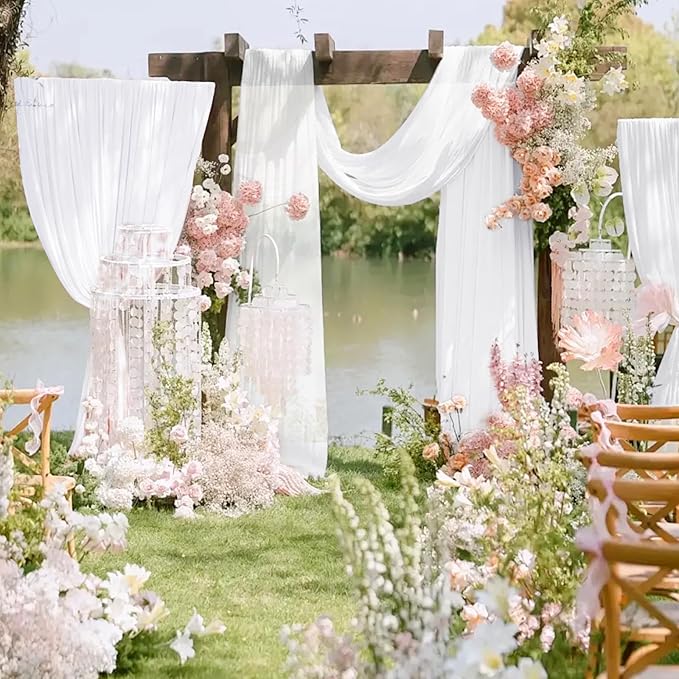 VOK White Wedding Arch Draping Fabric Chiffon Fabric, 29in x 18Ft Sheer Chiffon - Image 5