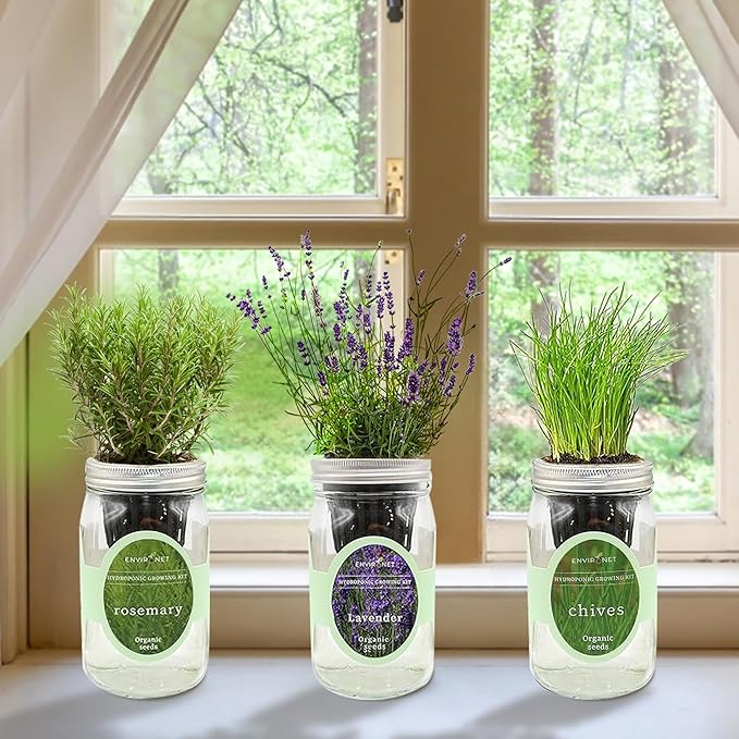 Hydroponic Herb Growing Kit Set, Self-Watering Mason Jar Herb Garden Starter - Image 3