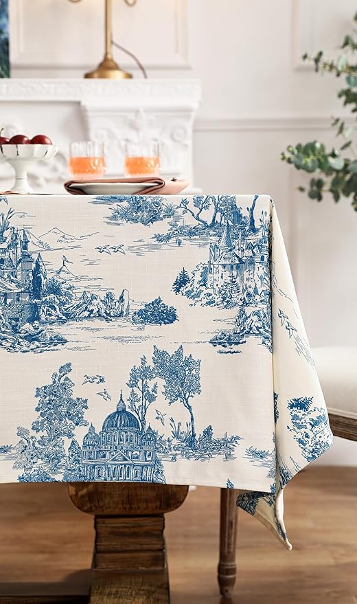patdrea Designer Vintage Cyan Extra Long Tablecloth - Image 8