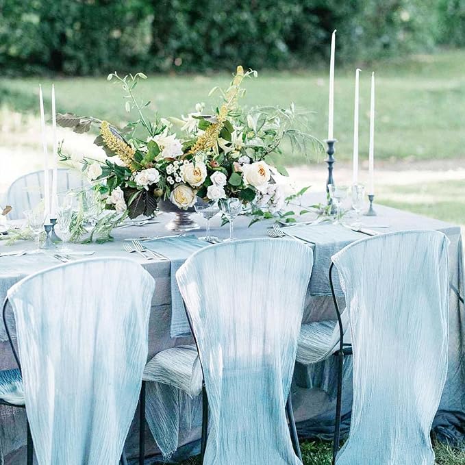 Hahuho Dusty Blue Cheesecloth Table Runner 10ft, Gauze Boho Rustic Table Runners - Image 5