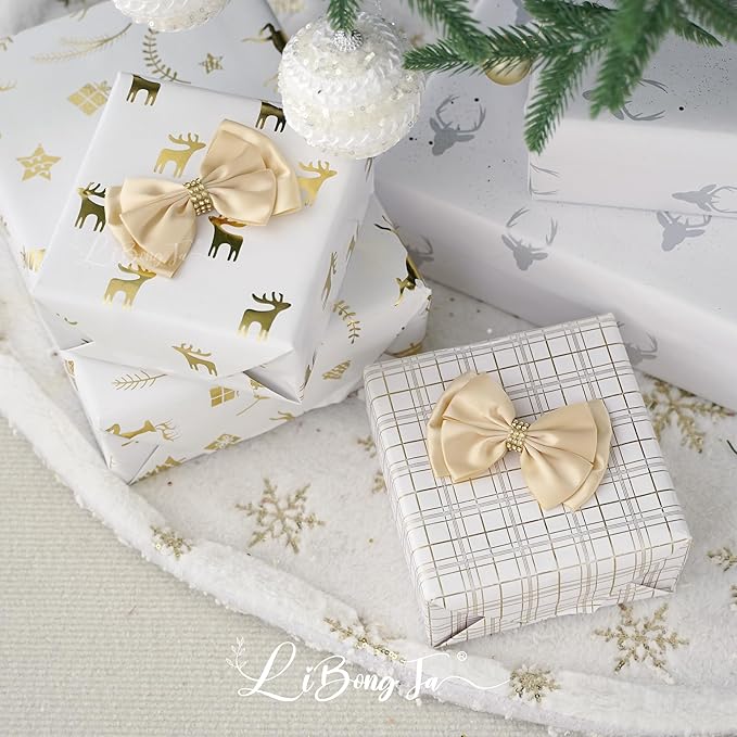 Champagne Gold Ribbon Bow 4'' Premade Satin Bows, Gift Bows - Image 6