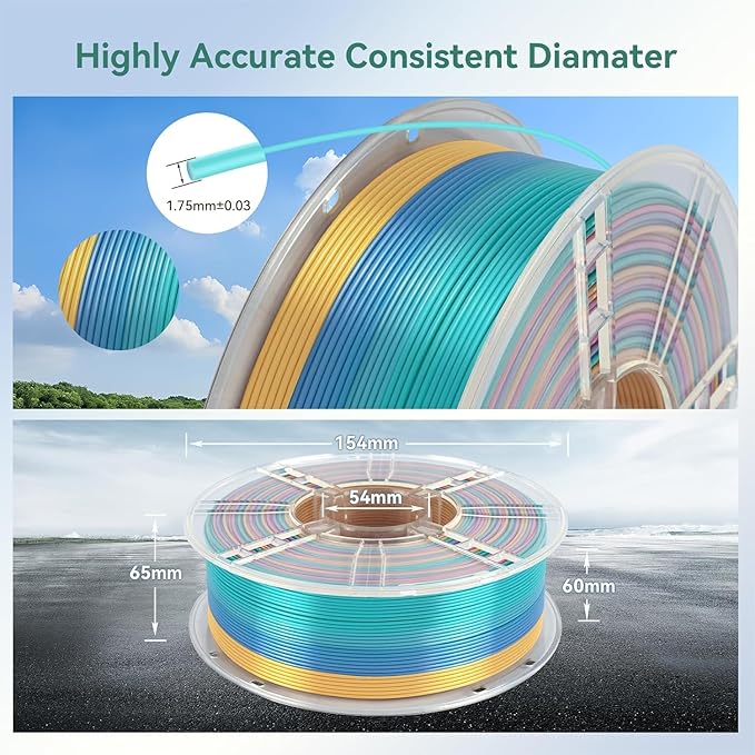 Kingroon Rainbow PLA 3D Printer Filament, Color Changing, ±0.03mm Accuracy - Image 7