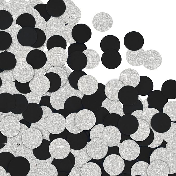 300Pcs Glitter Silver And Black Table confetti, Paper Circle Dots Confetti by Unknown