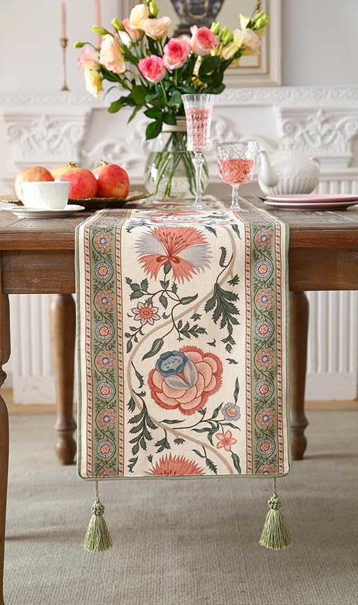 ISAENNE Designer Vintage Linen Extra Long Table Runner 118 Inches, Elegant - Image 4
