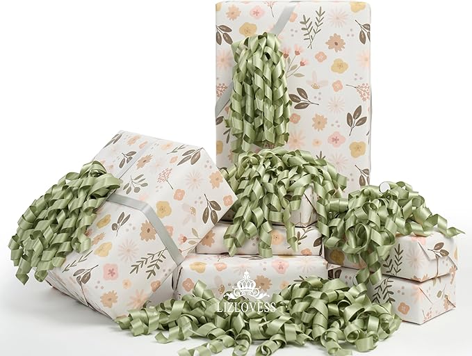 6 Inch Sage Curly Bows for Gift Wrapping Set of 6, Self Adhesive Bows Green - Image 3