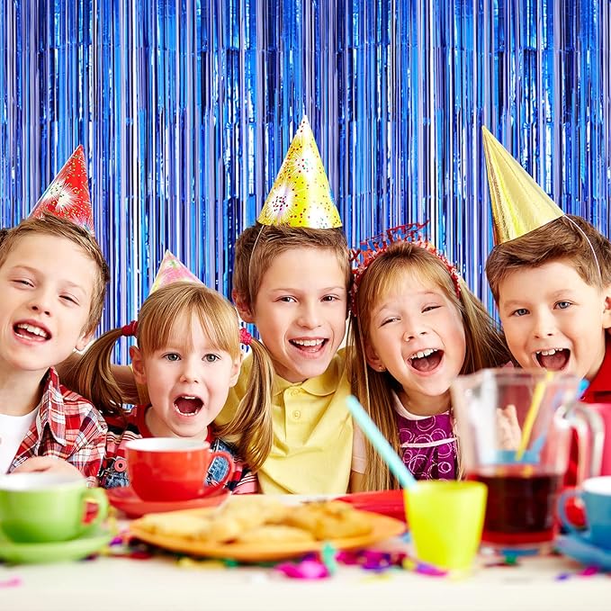 4 Pack Blue Foil Fringe Backdrop Curtains, Tinsel Streamers Birthday Party - Image 7
