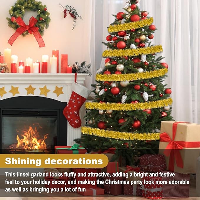 50 Feet Gold Christmas Tinsel Garland, Metallic Foil Twist Garland Wall Hanging - Image 4