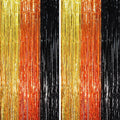 2 Pack Black Gold Orange Foil Fringe Backdrop Curtains, Tinsel Streamers Party by Voircoloria