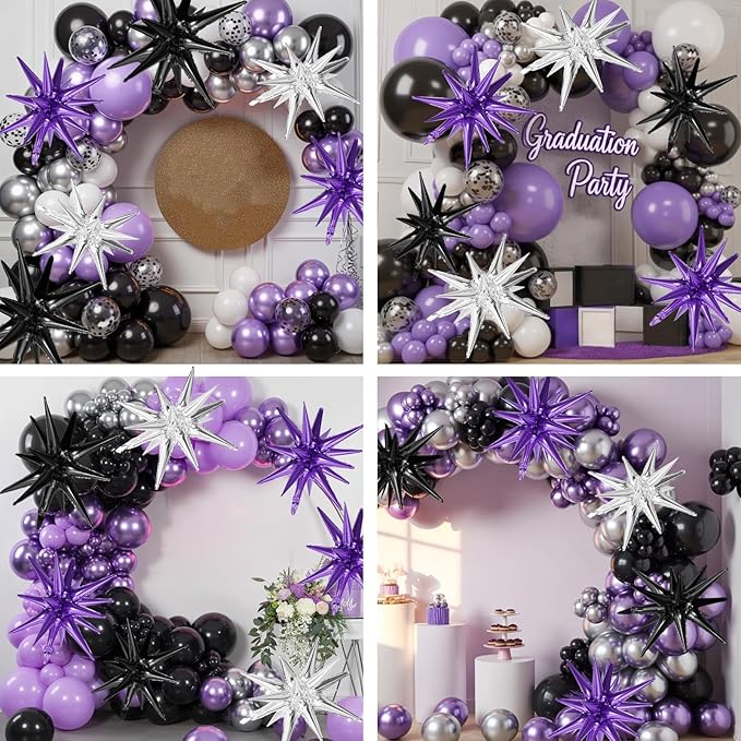 Black Purple Silver Star Balloons - Image 7