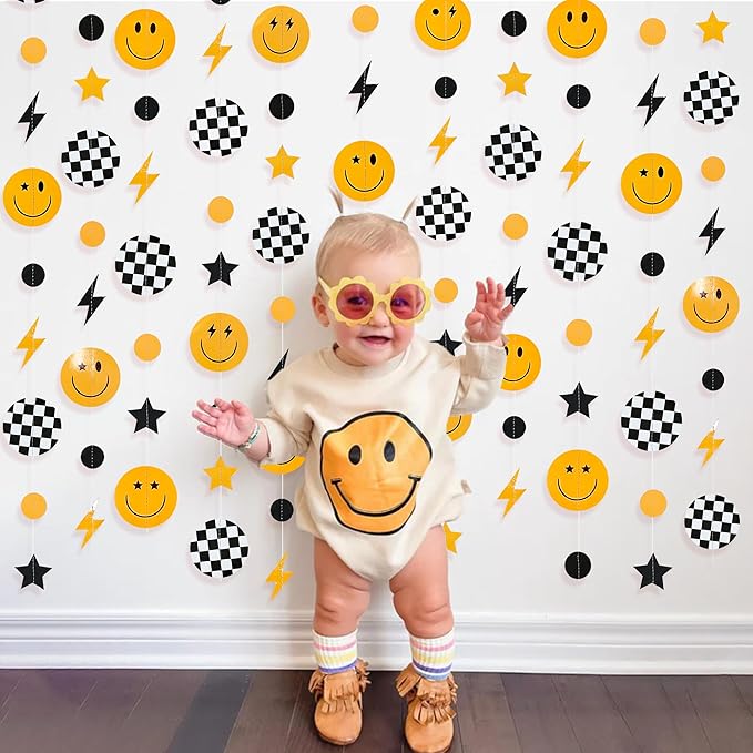 One Happy Dude 1st Birthday Decorations Black Yellow Smile Face Lightning Star - Image 7