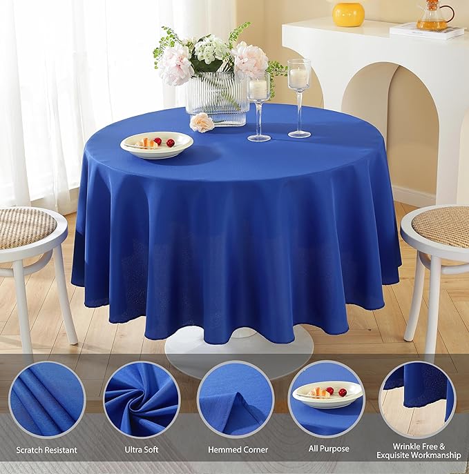 Craft And Party Round Tablecloth, 120 Inch Royal Blue Tablecloth, Polyester - Image 2