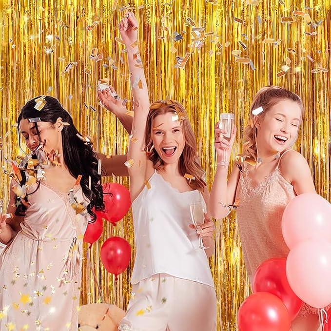 Gold Metallic Tinsel Foil Fringe Curtains, 4 Pack 3.3x8.3 Feet Party Streamer - Image 5