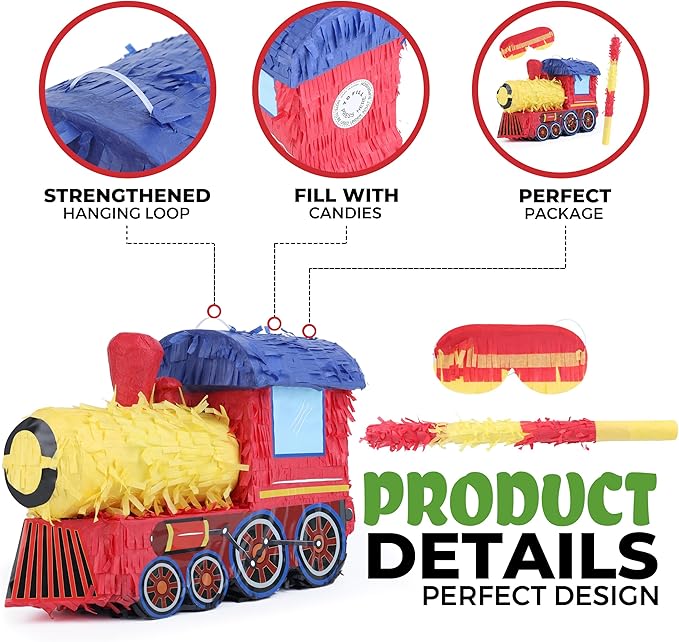 3D Train Pinata Bundle with a Blindfold and Bat, Train Pinata - Image 3