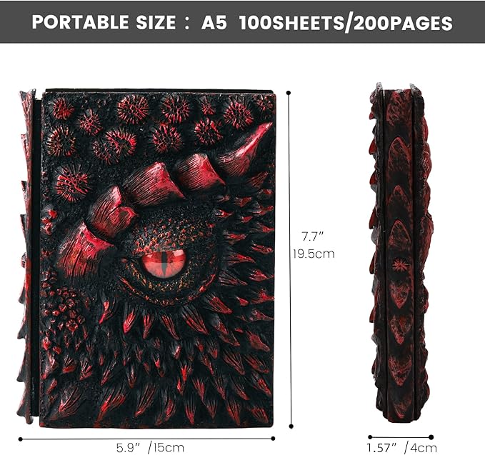 molshine A5 3D Dragon Embossed Journal, Resin Engraving Notebook, Retro Diary - Image 2