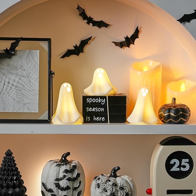 Ceramic Ghost Decor, Battery Powered White Mini Ghost Figurines - Image 7