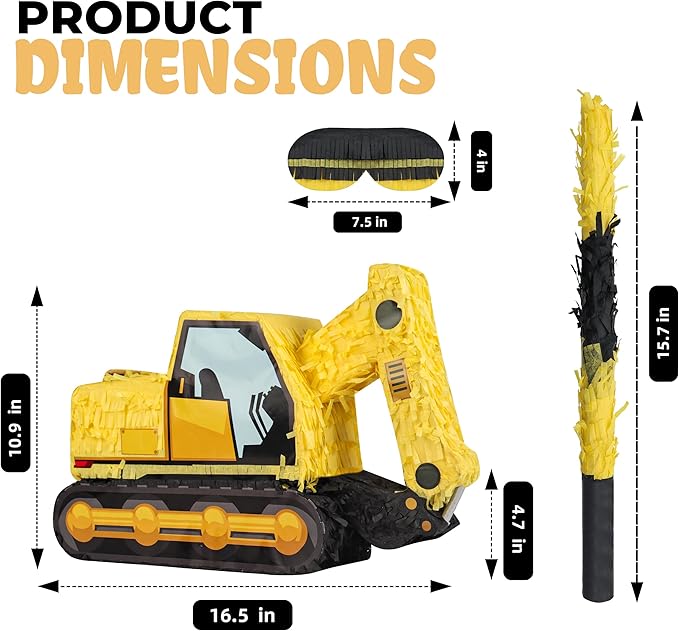 Excavator Pinatas Bundle with a Blindfold and Bat, Pinata - Image 2