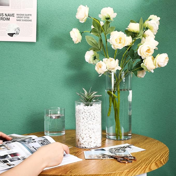 Nuogo 24 Pcs Plastic Cylinder Vases Tall Clear Flower Vases - Image 7