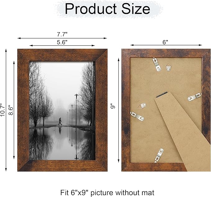 6x9 Picture Frame Set of 4, High Definition Real Glass Rustic Frame, 6 x 9 Wood - Image 4