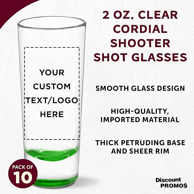 Custom Cordial Shooter Shot Glasses 2 oz. Set of 10, Personalized Bulk Pack - Image 3