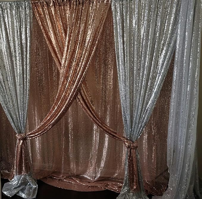 Silver Sequin Backdrop Curtains 4 Panels 2FTx8FT Wedding Photo Backdrop Glitter - Image 3