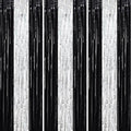 3 Pack 3.3 x 8.2 ft Black and Silver Foil Fringe Backdrop Curtains, Tinsel by Voircoloria