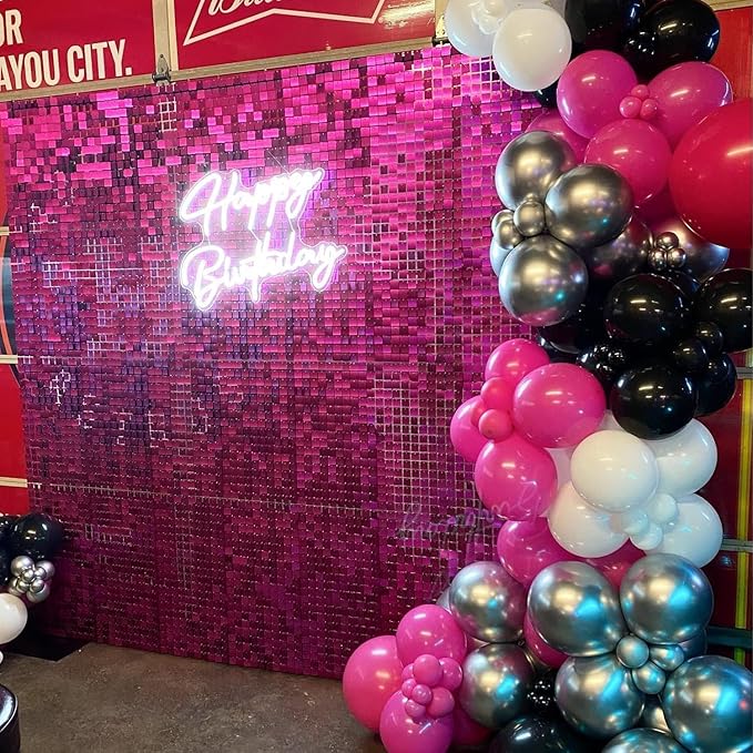 Qcity Hot Pink Shimmer Wall Backdrop 36PCS, Square Sequin Glitter Backdrop Panel - Image 6