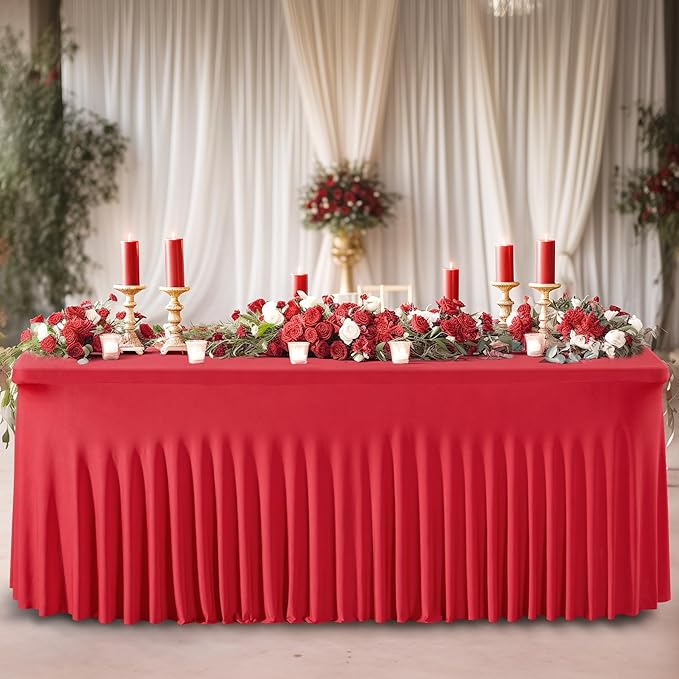 Wish Care 2 Pack Red Spandex Table Clothes - Image 6