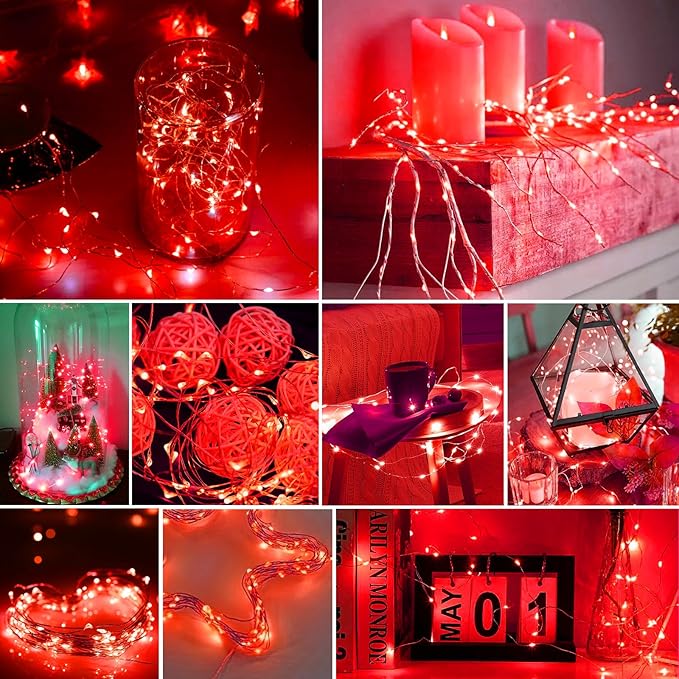 pozzolanas 24 Pack Red Battery Operated String Lights - 7ft Waterproof Fairy - Image 7