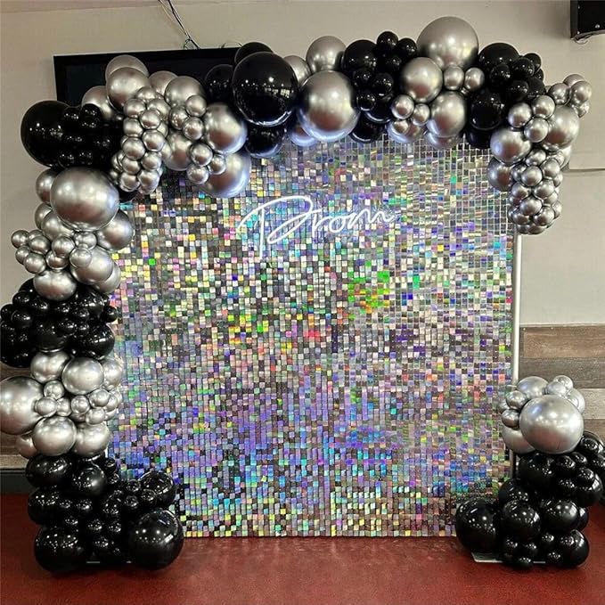 Qcity Iridescent Silver Shimmer Wall Backdrop 36PCS, Square Sequin Glitter - Image 6