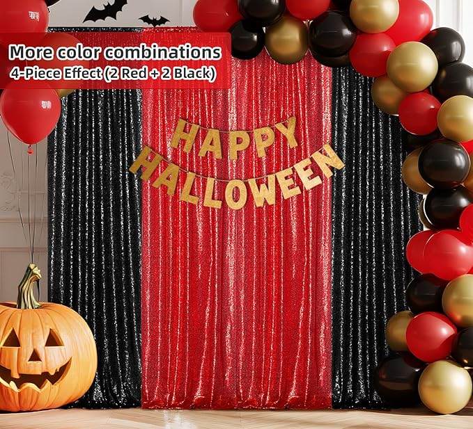 Juya Delight 2Pcs 2ftx8ft Black Shimmer Sequin Backdrop Curtains - Image 6