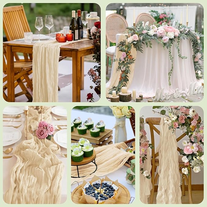 Asee'm 6pcs Cheesecloth Table Runner 120 Inches Long Sand Boho Gauze Cheese - Image 7