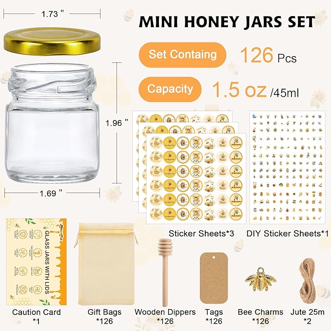 126 Pcs 1.5 oz Mini Round Glass Honey Jars - Image 3