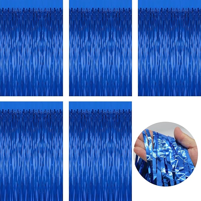5 Pack Blue Backdrop Curtain Tinsel Streamers Ocean Themed Decor Birthday Party - Image 9