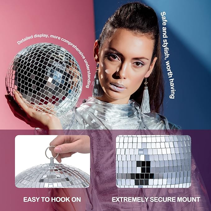 4 Pack Large Disco Balls Party Decoration Silver Hanging Reflective Mirror Ball - Image 3