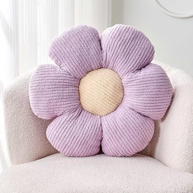 Flower Throw Pillow, Soft Lavender 19.6" Shaped Floor Pillow by Kcvvcr