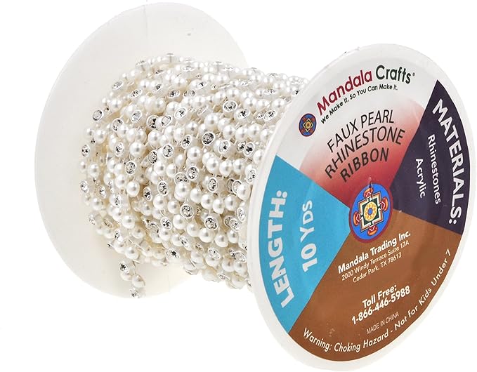 Mandala Crafts 0.25 Inch Crystal Faux White Pearl Beads Roll - Image 3
