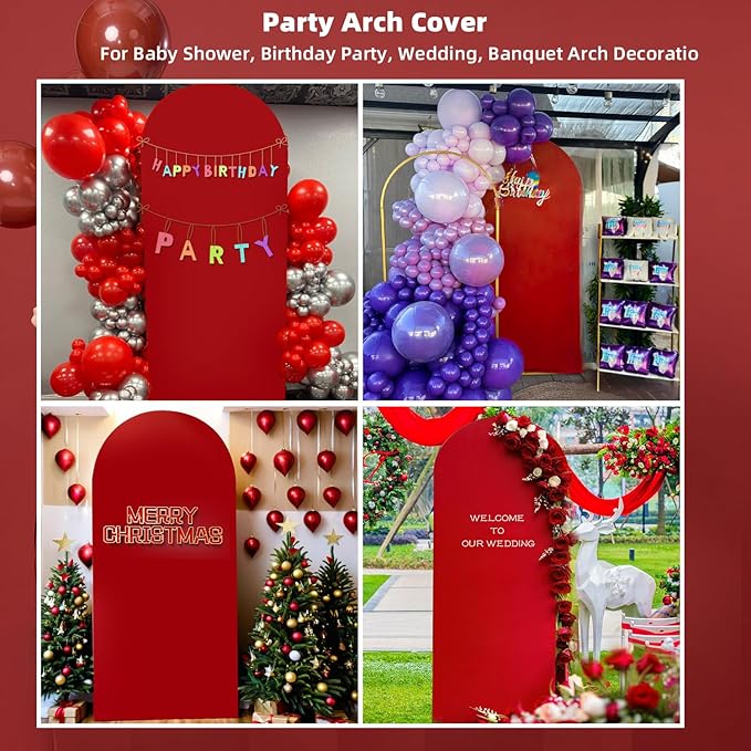 HEMMOTOP Red Arch Cover 7.2 ft, Spandex Wedding Balloon Stretchy Arch Backdrop - Image 7