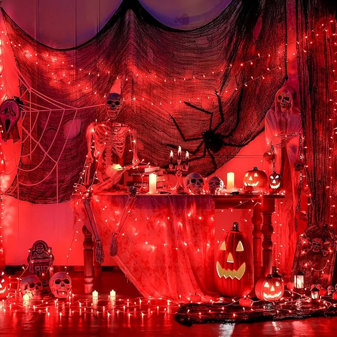 JMEXSUSS 500 LED Red Halloween Lights Indoor Outdoor, 163 FT Clear Wire Red - Image 3