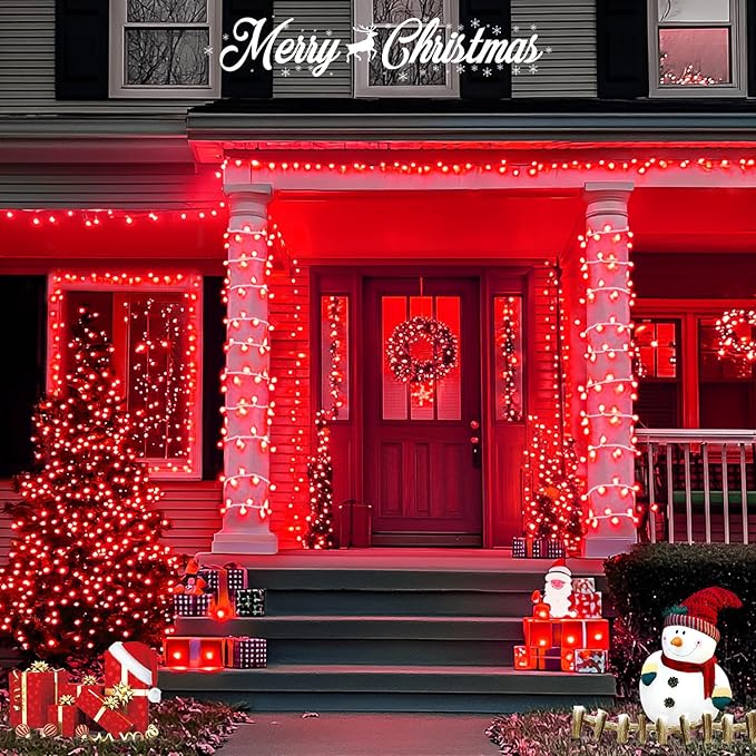 JMEXSUSS 500 LED Red Halloween Lights Indoor Outdoor, 163 FT Clear Wire Red - Image 5