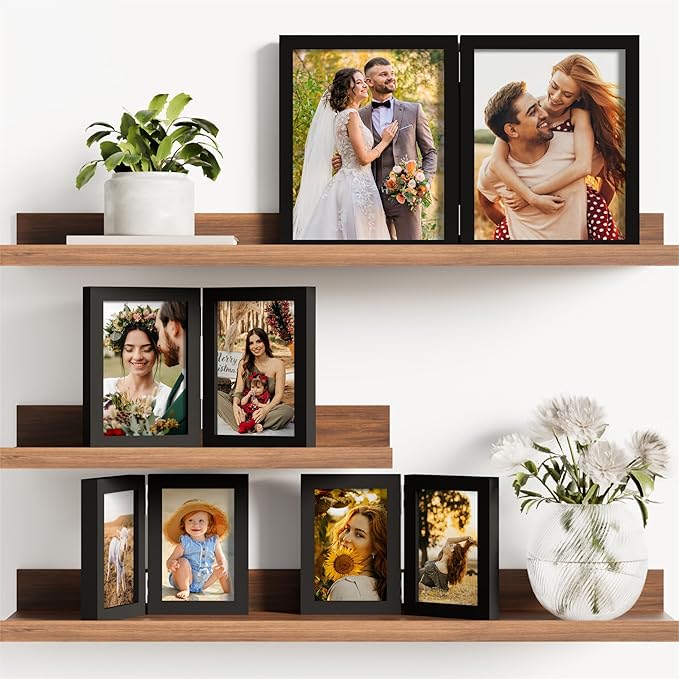 decorUhome Double 4x6 Picture Frame Vertical, Engineered Wood Bifold Photo Frame - Image 6